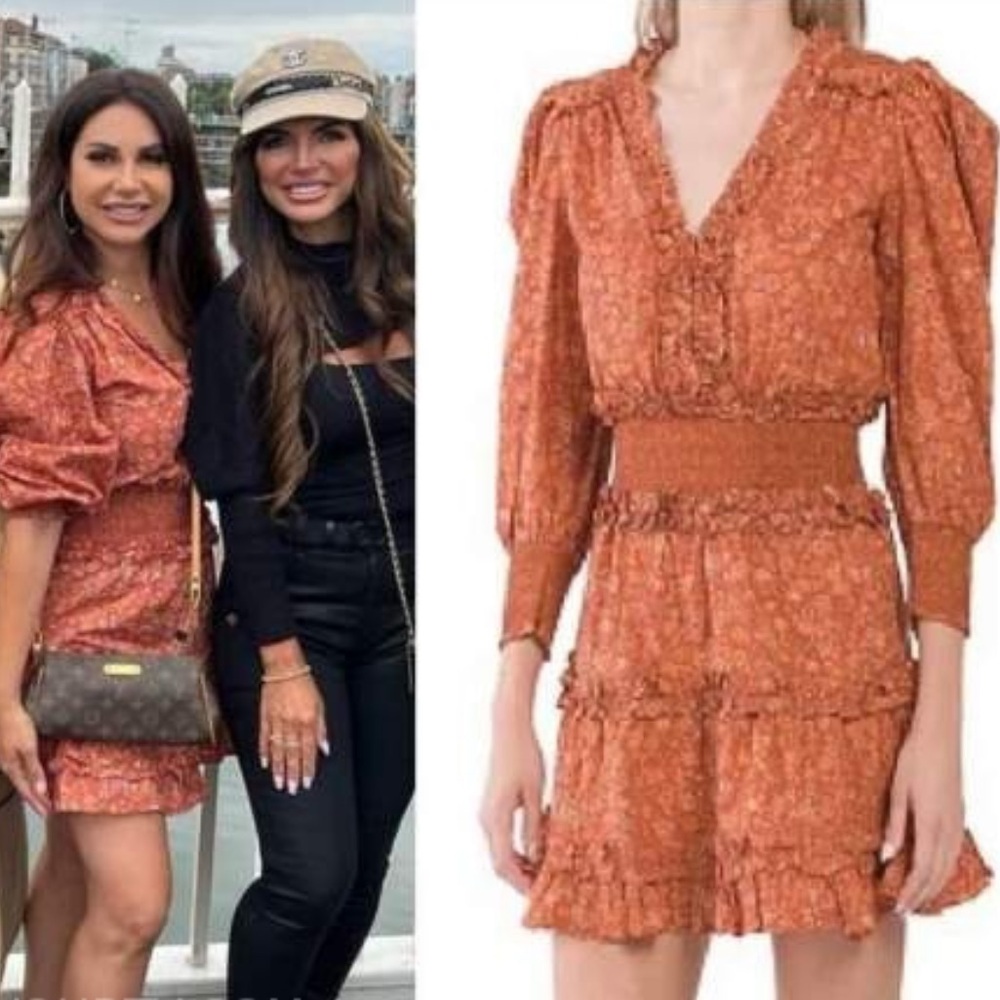 House Of Harlow 1960 Nicole Richie Wallis Rust Orange Floral Mini Dress